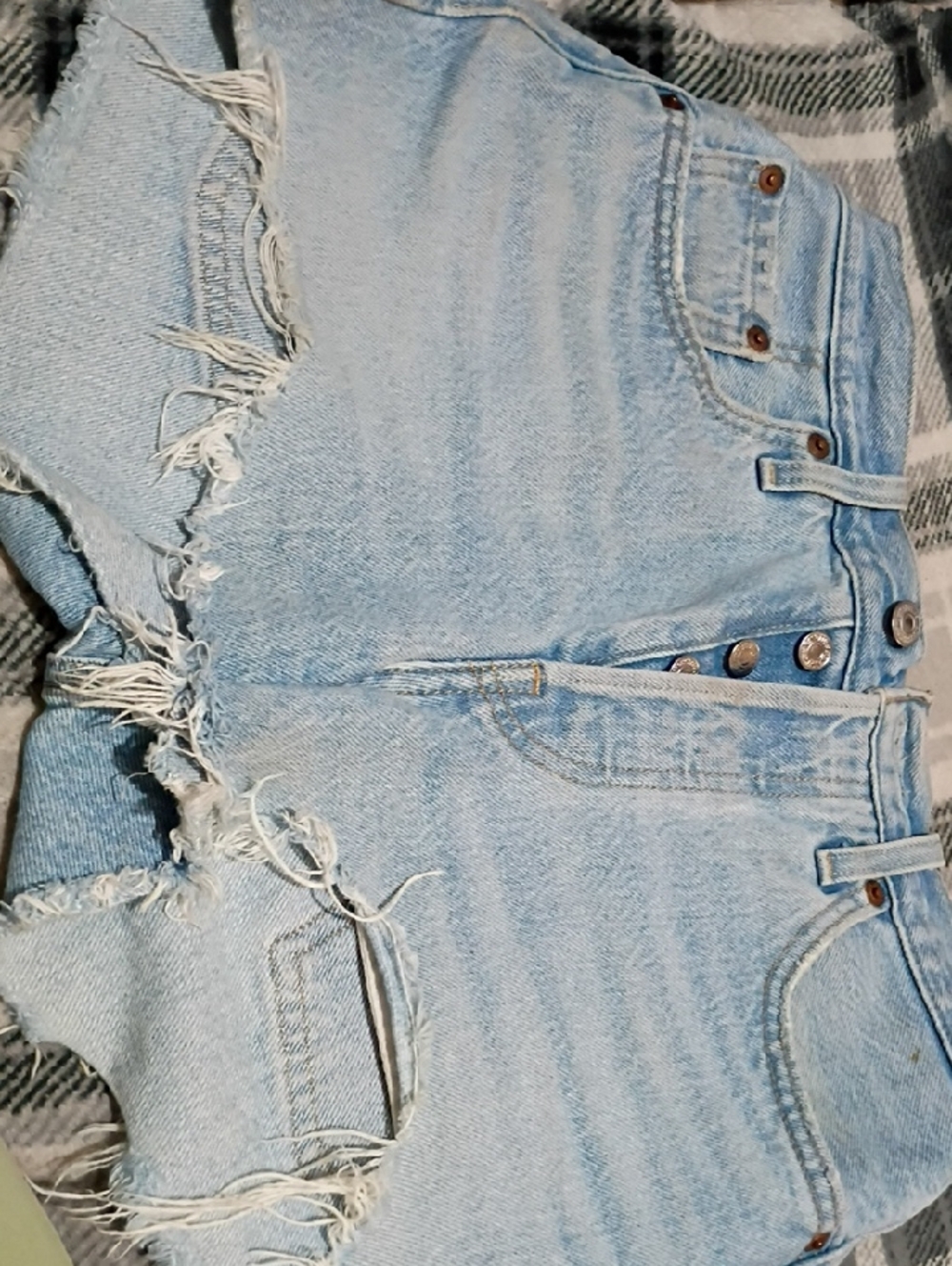 Levi's 50q Light Blue Distressed High-Rise Jean Shorts Button Fly-c2